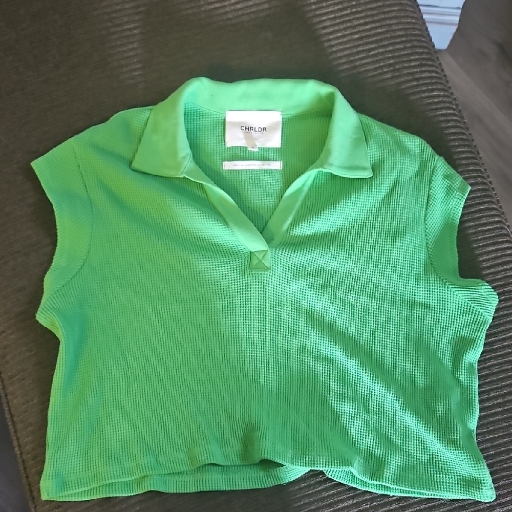 CHRLDR Green Ribbed Crop Polo Shirt
